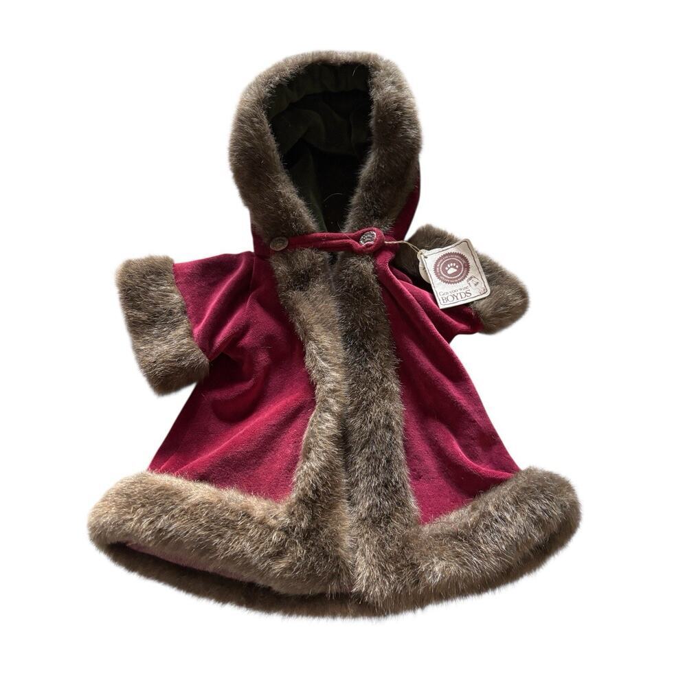 Boyds Bears Burgundy Coat With Faux Fur Accents For Collectible Teddy Bears